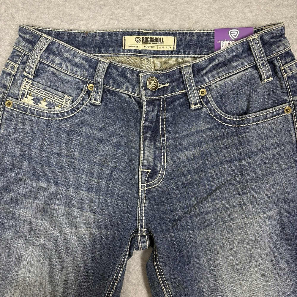 Rock & Roll Denim Jeans Womens 28X32 Bootcut Flare Western Rhinestone Y2K - Picture 10 of 11